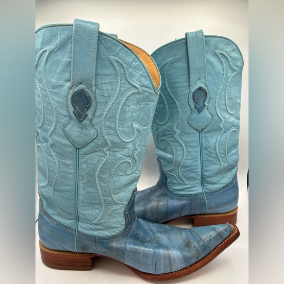 Vintage Los Altos Eel Skin Cowboy Boots Men’s Size 10.5 Blue Western Leather - Picture 5 of 17